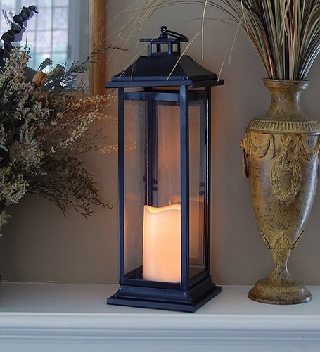 LumaBase 90401 Traditional Metal Lantern with LED Candle