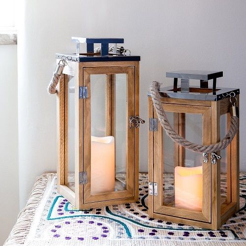 Regular Wooden Battery Operated LED Flameless Candle Lantern for Indoor And Outdoor Use