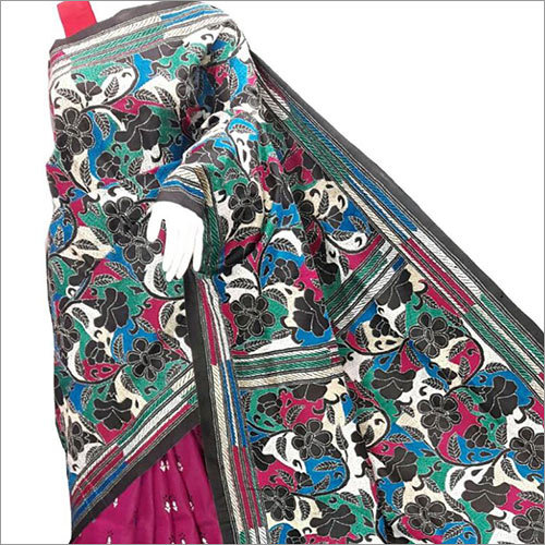 Kantha Saree - Cotton, 5.5 Yards, Black | Handcrafted Floral Embroidery, Soft Fabric, Elegant Durable Design