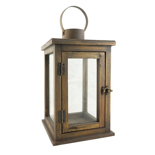 Stonebriar 12.5 Inch Rustic Wooden Candle Hurricane Lanterns By OTTO INTERNATIONAL