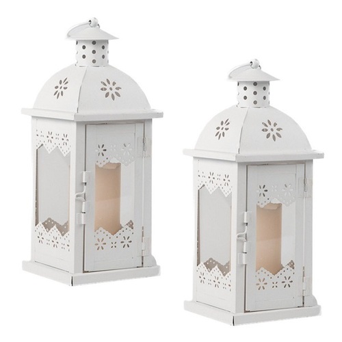 Metal and Glass Square Candle Lantern - 2 Pack Decorative Candle Holder