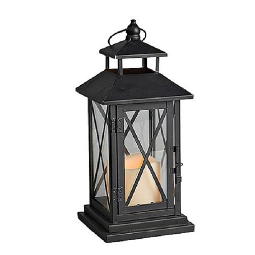 Gerson Metal and Plexiglass Cross-Bar Lantern with 3 by 3-Inch Resin LED Candle By OTTO INTERNATIONAL