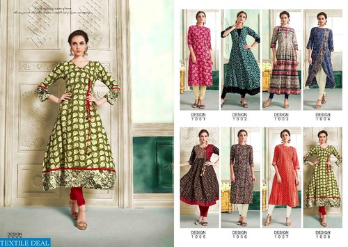 Peacock & Pink Cotton Printed Kurti