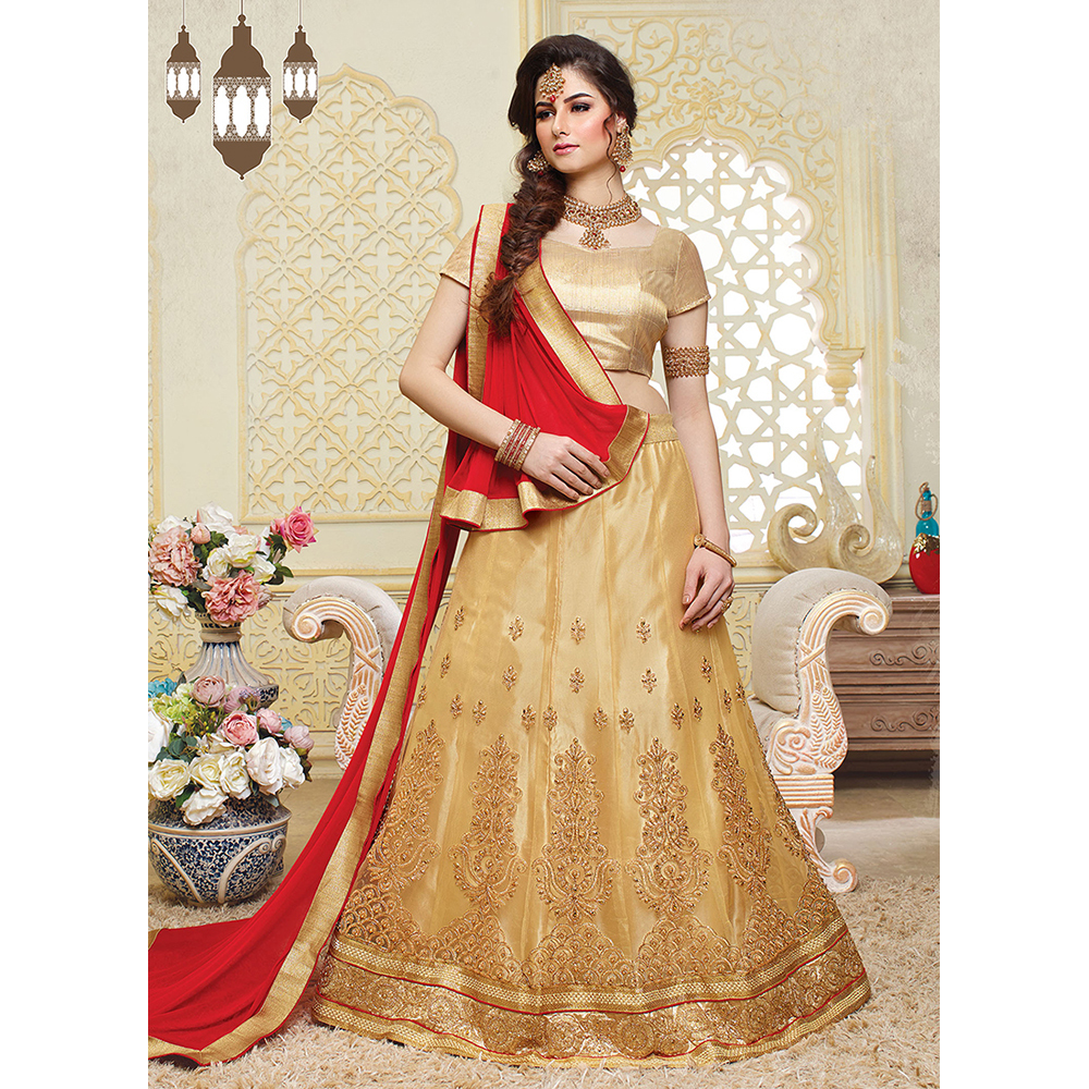 Ladies Golden Net Wedding Lehenga Choli