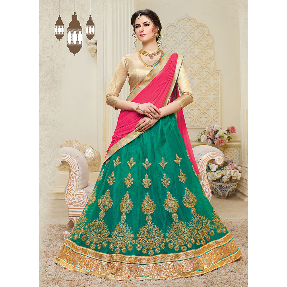 Ladies Green Net Wedding Lehenga Choli