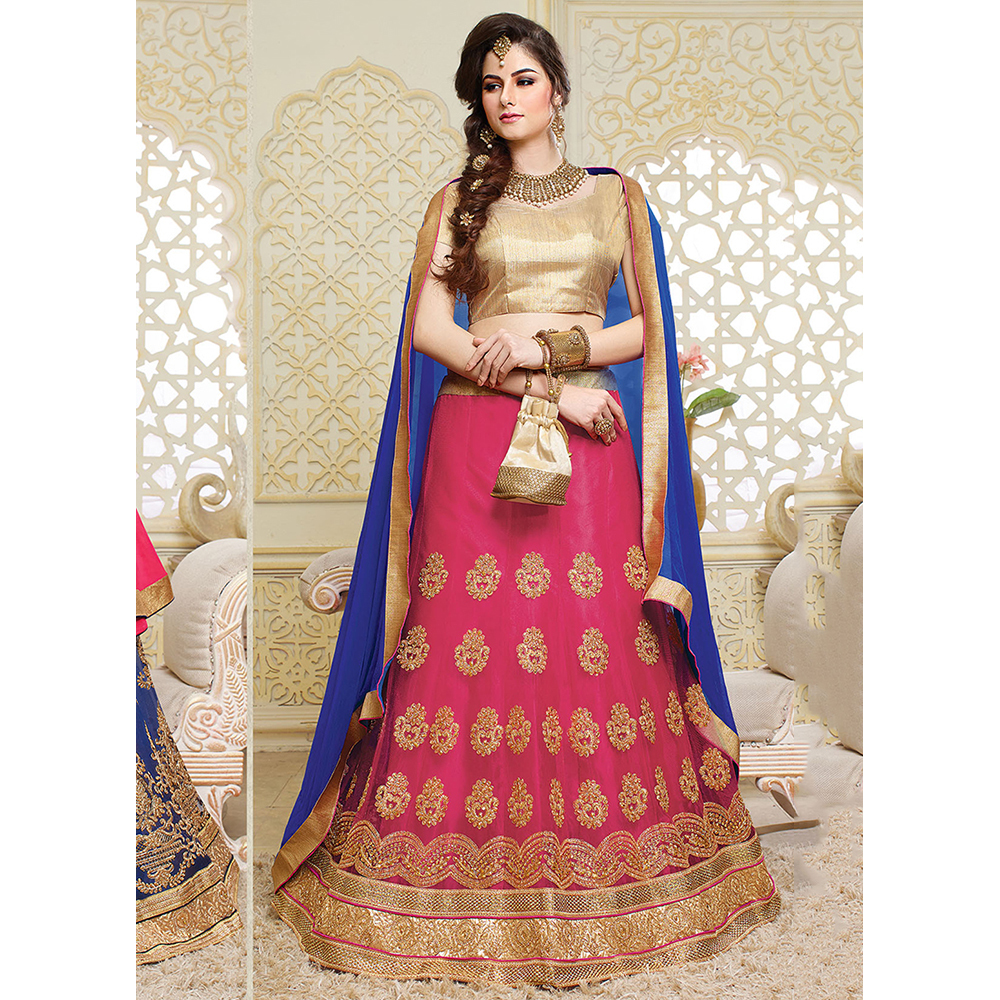 Ladies Pink Net Wedding Lehenga Choli