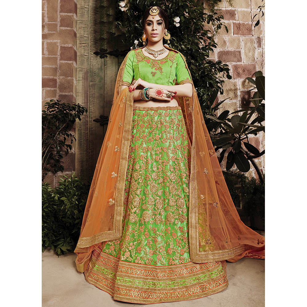 Ladies Light Green Net Bridal Heavy Embroidery Lehenga Choli - Net Fabric, Custom Size | Heavy Hand Embroidery, Elegant Design, Bridal Wear