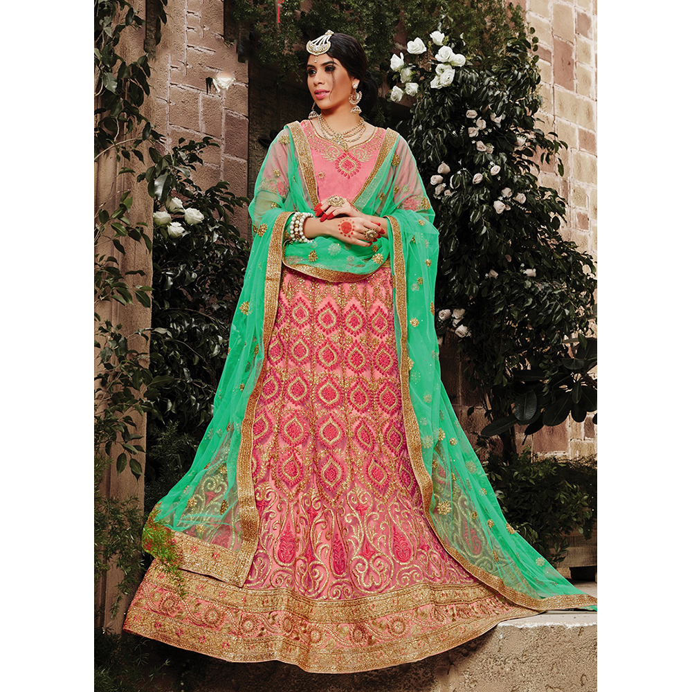 Ladies Pink Net Bridal Lehenga