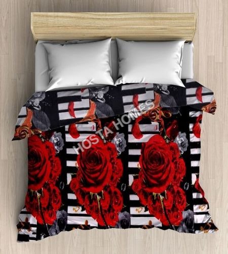 Double Bed Blanket Floral Design Red & Black