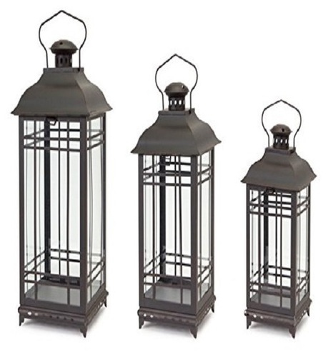 Black Rust Metal and Glass Decorative Lanterns (set of 3)