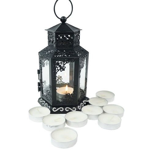Tandi 6 Panels Decorative Glass Metal Candle Holder Lantern , Black Mini