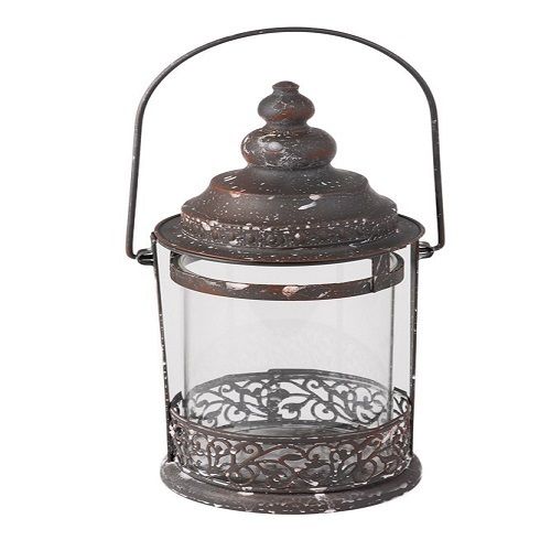 Rustic Large Metal and Glass Round Candle