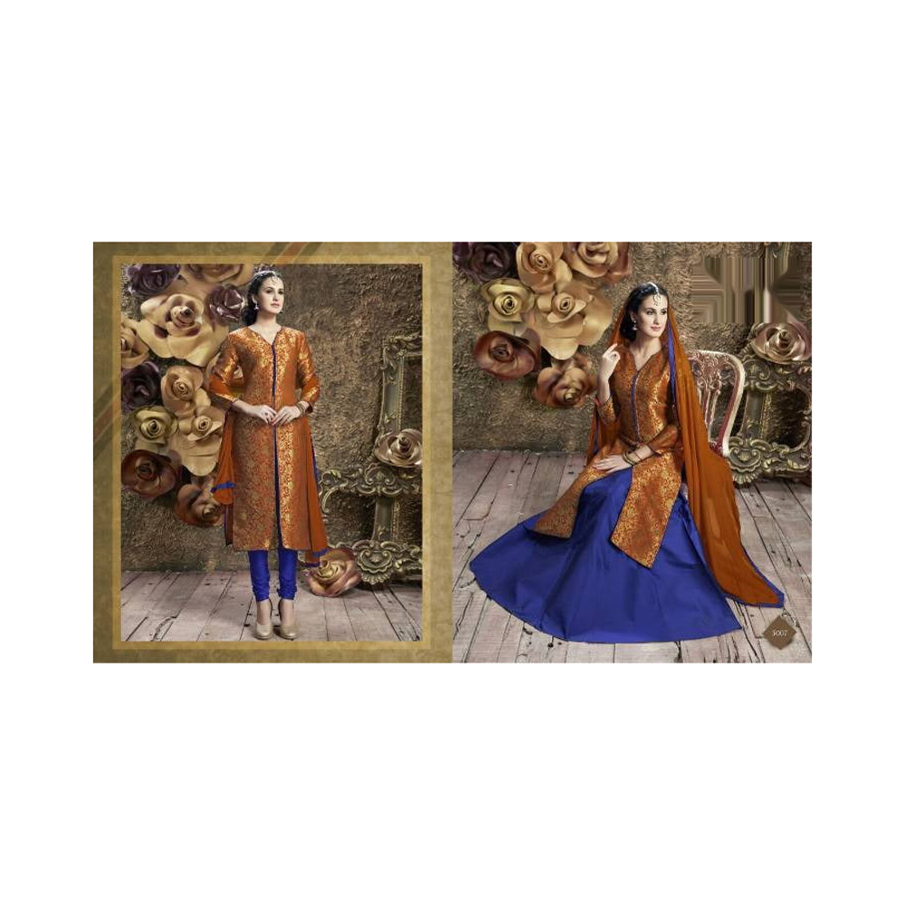 Ladies Golden Brocade Slit Kurtis