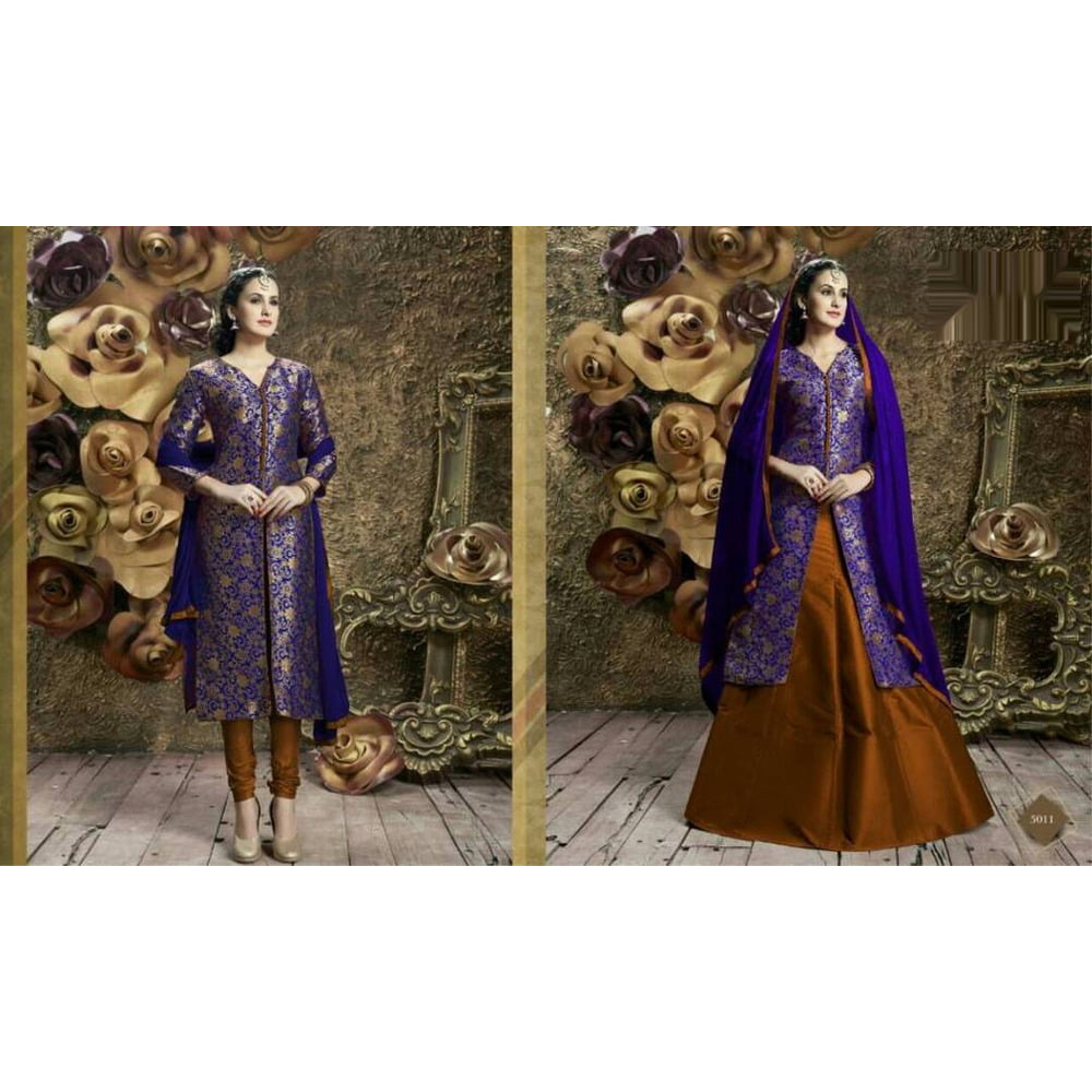 Ladies Navy Blue Brocade Slit Kurtis