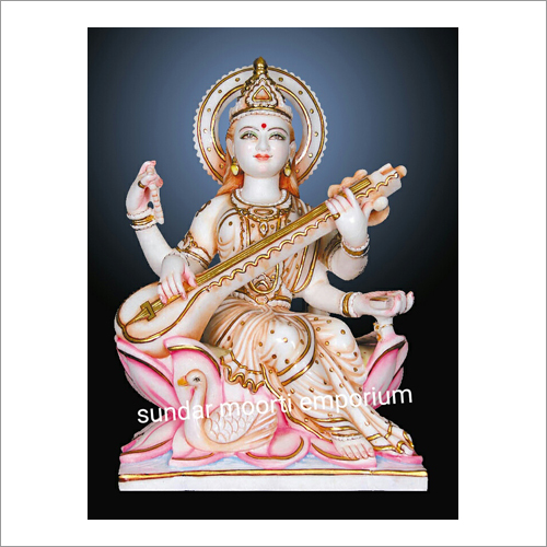 Marble Saraswati Statue - 2 Foot Height, White Marble | Spiritual Home Decor & Ideal Gift for Celebrations