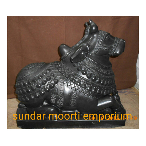 Marble Shivling Nandi Statue - Black Marble, 1 Foot Size | Polished Finish, Exquisite Craftsmanship