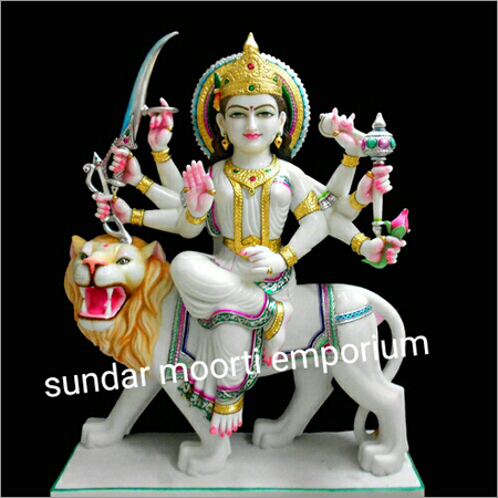 White Marble Durga Statue - 2 Foot Height | Exquisite Fine Detailing, Ideal Temple Decor and Gift Item