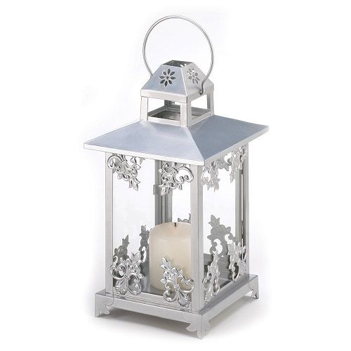 Gifts & Decor Silver Scrollwork Iron Home Candle Holder Lantern