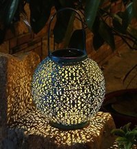 TAKEME Solar Lantern - Metal Waterproof 7.87 Dia. x 6.81 H. | Eco-Friendly, Automatic Warm White LED Light, Perfect for Outdoor Garden Decor