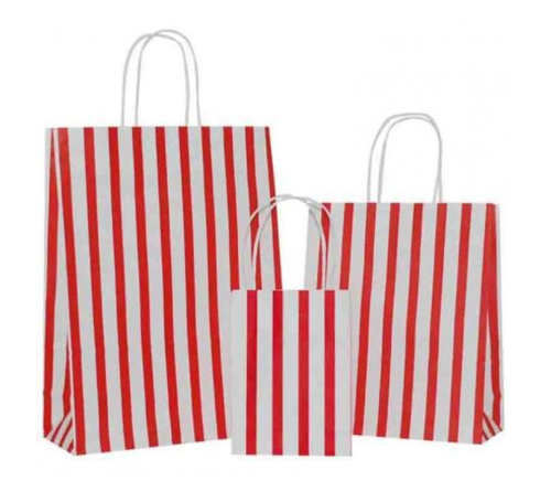 Red Stripes on White Paper Carrier Bag