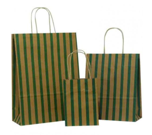 Dark Green Stripes on Brown Paper Carrier Bag