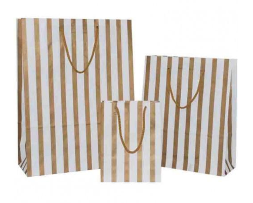 Gold Stripes on White Paper Carrier Bag