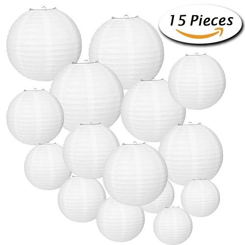 Paxcoo 15 Packs White Round Paper Lanterns