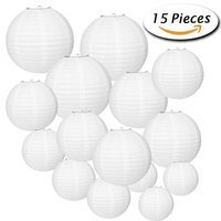 Paxcoo 15 Packs White Round Paper Lanterns