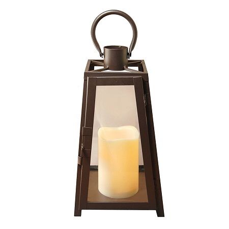 LumaBase 90801 Tapered Metal Lantern with LED Candle, Warm Black