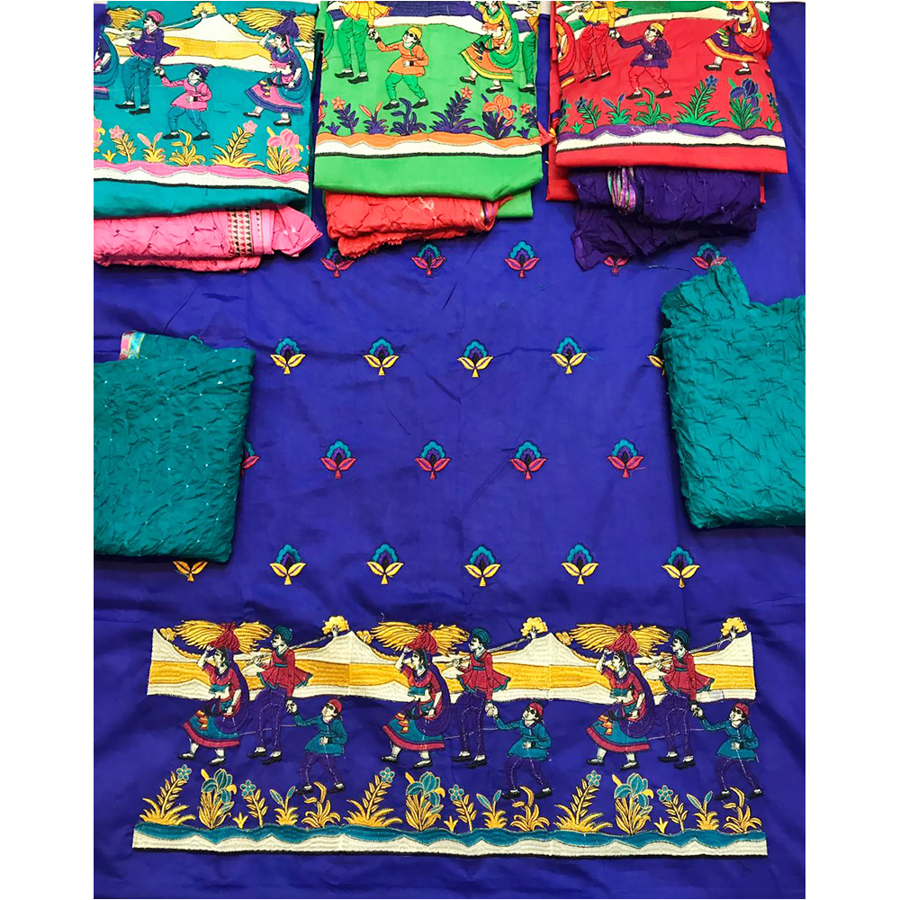 Dress Material in Kutchi With Bandhej Work