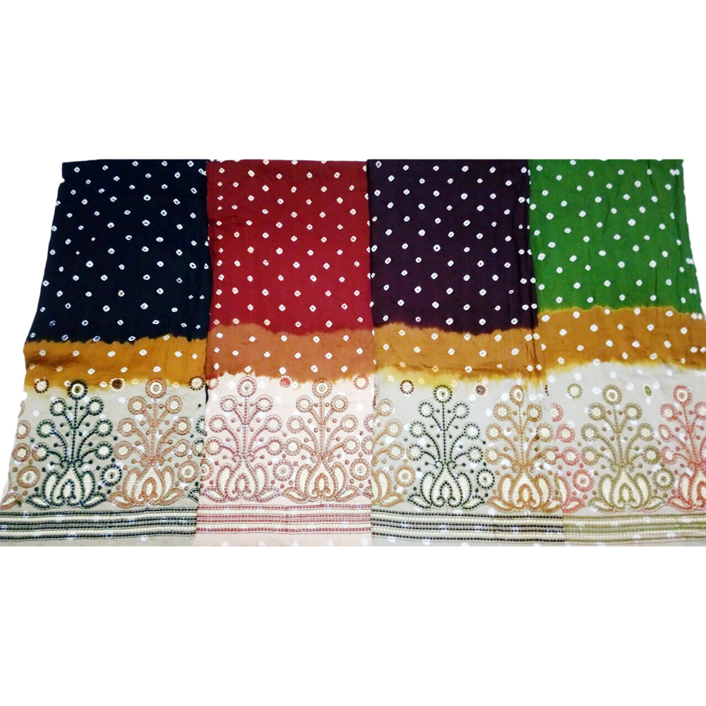 Bandhani Bandhej Dress Material in Cotton Kutchi Work