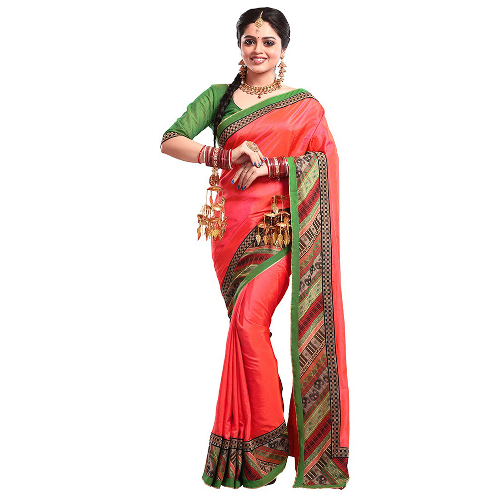 Ladies Peach color blended Silk Sarees
