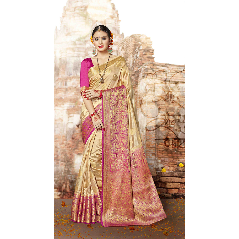 Ladies Traditional Silk Sarees - Silk, 5.5 Meters, Beige | Elegant Design, Soft Fabric, Fine Weaving, Perfect Drape, Durable Material