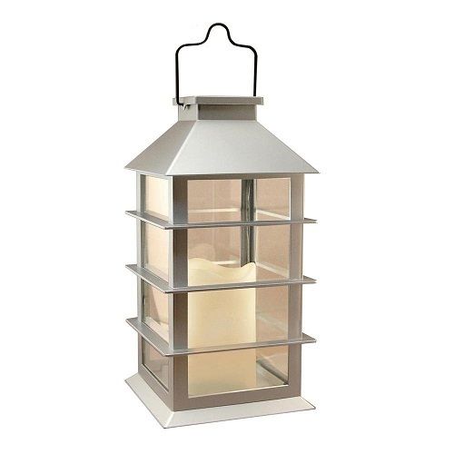 Lumabase Solar 5.5 in. x 13.5 in. Silver Lantern