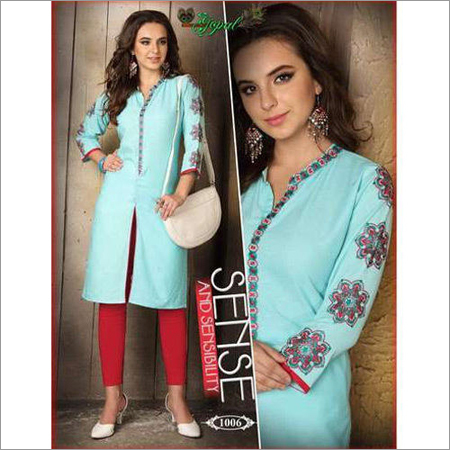 Ladies Trendy Cotton Kurti Decoration Material: Laces