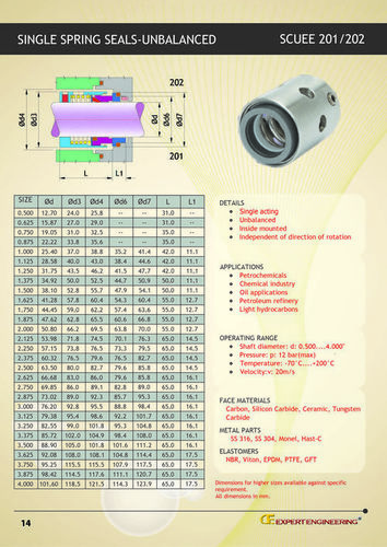 Single Spring Seals Unbalanced