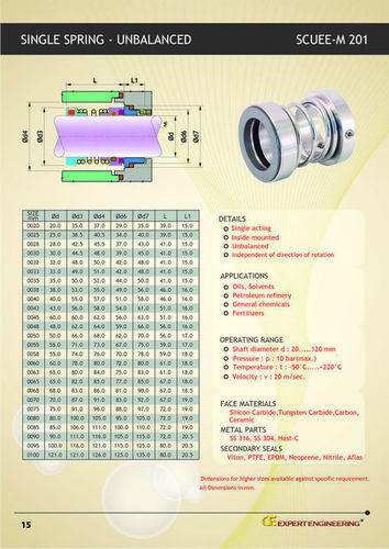 Single Spring Unbalanced Seals