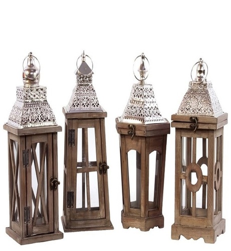 Urban Trends Wood Square Lantern With Silver