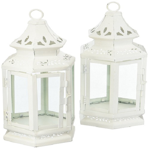 White Medium Candle Lantern Set of 2