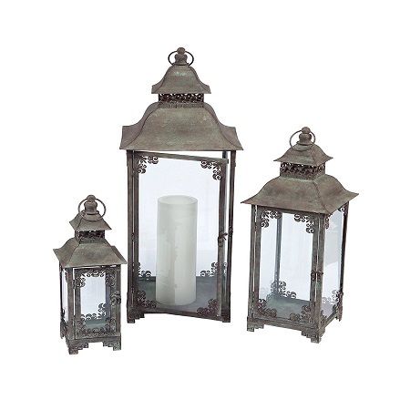 Melrose International Secret Enchanted Garden Metal and Glass Lantern, Set of 3