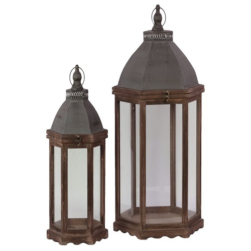 Urban Trends 46012-UT Decorative Wooden Lantern (Set of 2)