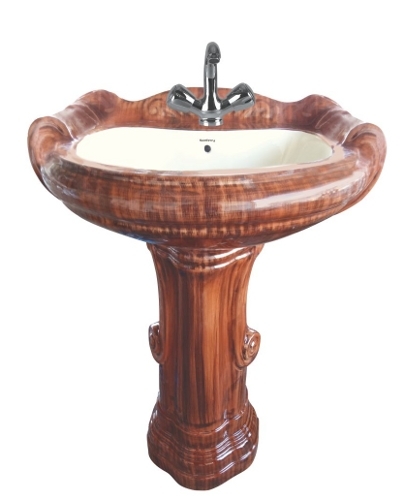 Big Sterling Set Red Wooden Pedestal Wash Basin