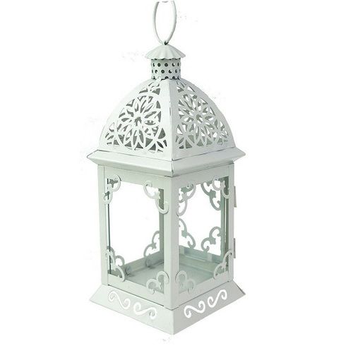 Tandi 4 Panels Decorative Glass Metal Candle Holder Lantern, Beige Small