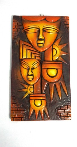 Home Decorative Terracotta Wall Hanging Plate Egyptian Modern Art Faces Natural Finish
