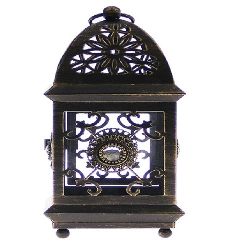 Iron Table-Top Lantern Candle Holder - Rustic Black