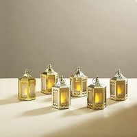 6 Gold Mini Holographic Star Lanterns - Cardboard, 3" Height, Gold Holographic Finish, Pre-attached Strings