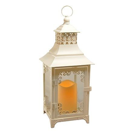 LumaBase 90301 Swirl Detail Metal Lantern with LED Candle, Warm White