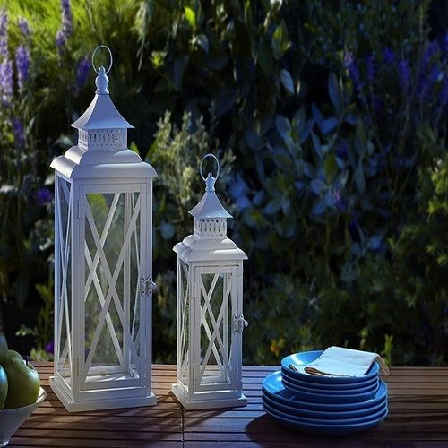 Moonrays 91180 Whitewashed Metal Lantern (2 Pack)