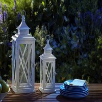 Moonrays 91180 Whitewashed Metal Lantern (2 Pack) - Whitewashed Metal, 20 & 13 Inches | Solar-powered Led, Weather-resistant