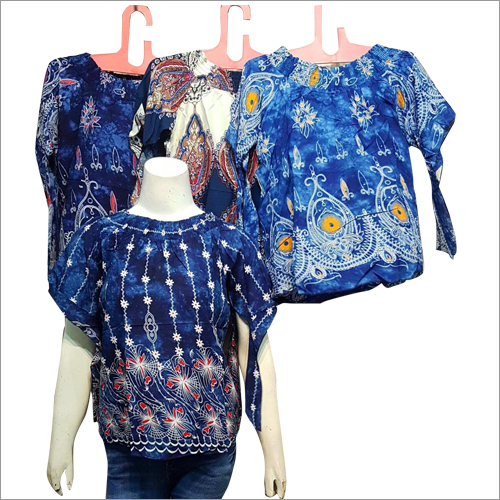 Womens Tops - Cotton, 24 Inches, Blue | Soft Fabric, Stylish Design, Comfortable Fit, Durable Material, Easy Care, Printed Pattern, Round Neck, 3/4 Sleeves, Sizes S-XL